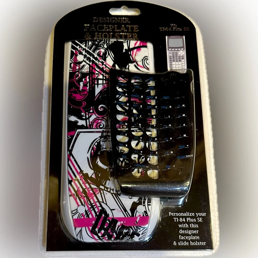 TI-84 PLUS SE DESIGNER FACEPLATE AND HOLSTER PINK BLACK #21095 CALCULATOR COVER